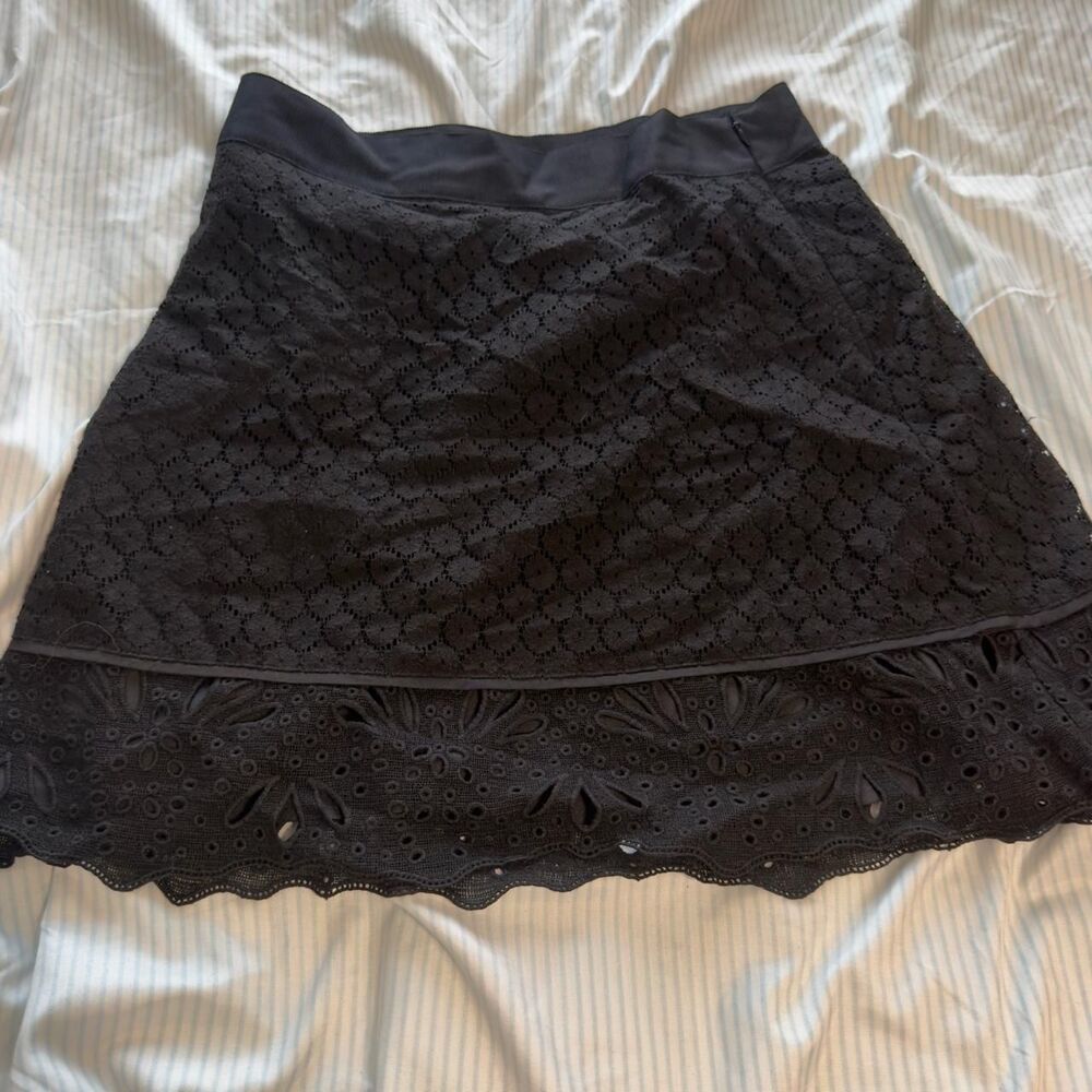 LOFT black eyelet skirt with stretchy waistband Size 0 #goth #festival